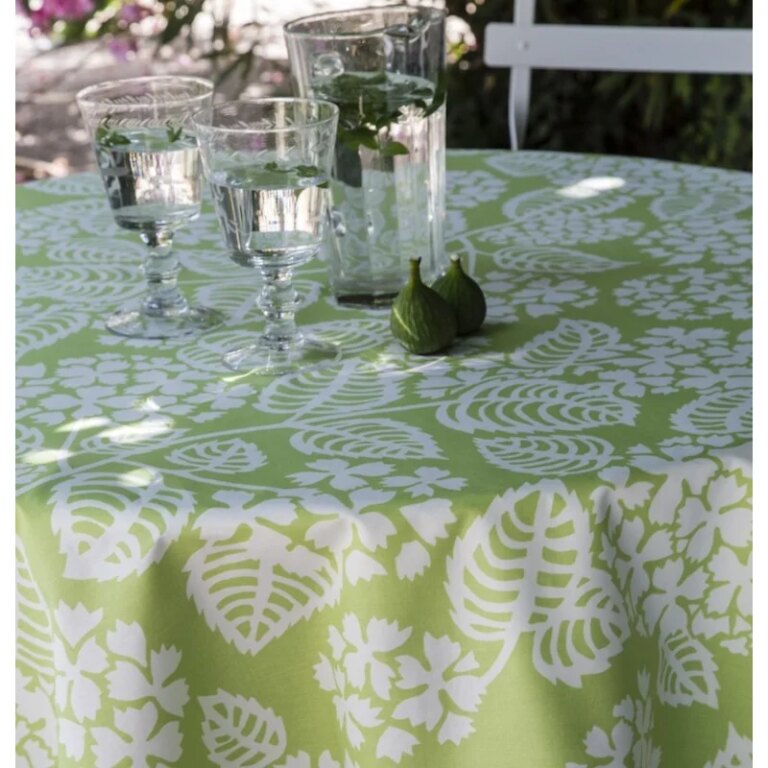 Fleur de Soleil - Nappe enduite ronde ou ovale Hortensia vert