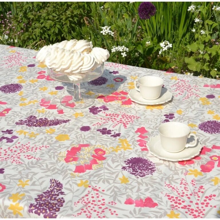 Fleur de Soleil - Nappe enduite ronde ou ovale Mimosa Parme