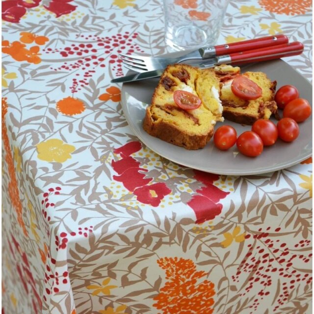 Fleur de Soleil - Nappe enduite ronde ou ovale Mimosa Rouge