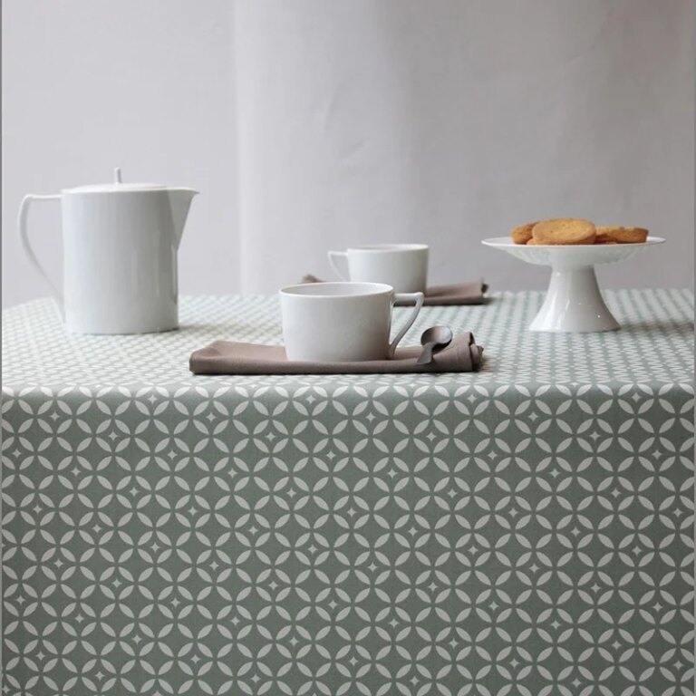 Fleur de Soleil - Nappe enduite ronde ou ovale Mosaïque Verte