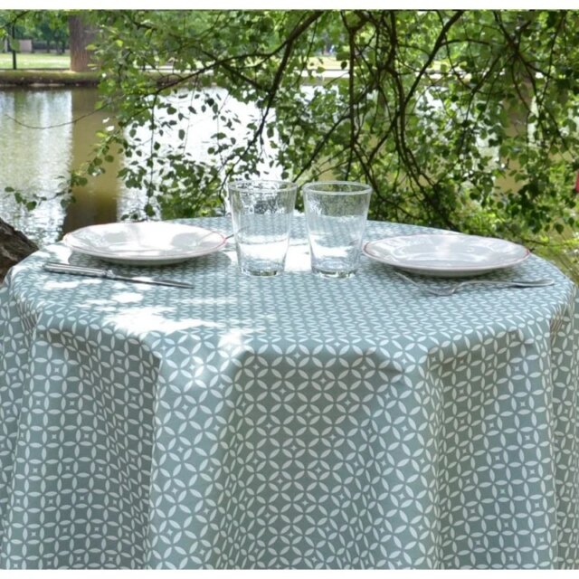 Fleur de Soleil - Nappe enduite ronde ou ovale Mosaïque Verte