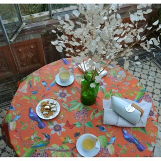 Fleur de Soleil - Nappe enduite ronde ou ovale Oiseaux caramel