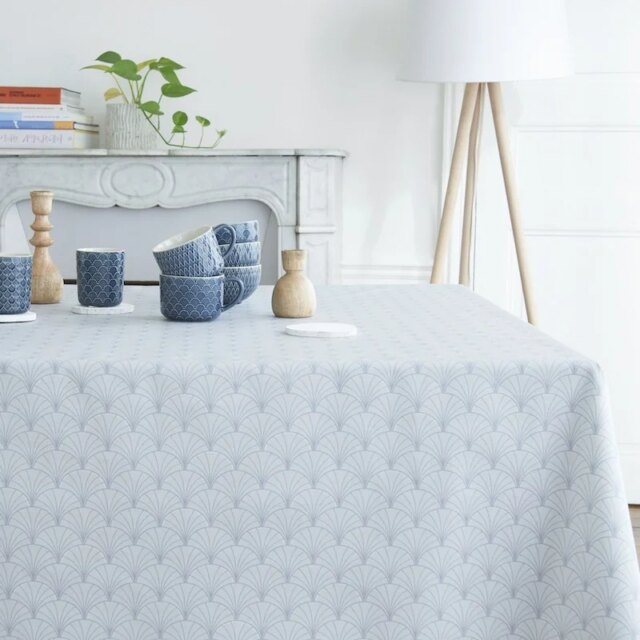 Fleur de Soleil - Nappe enduite ronde ou ovale Papyrus gris