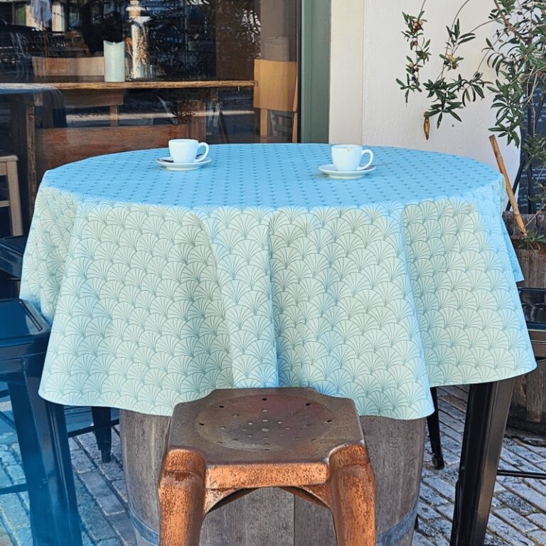 Fleur de Soleil - Nappe enduite ronde ou ovale Papyrus vert d'eau