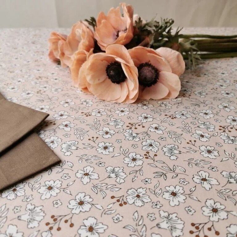 Fleur de Soleil - Nappe enduite ronde ou ovale Anémone Rose