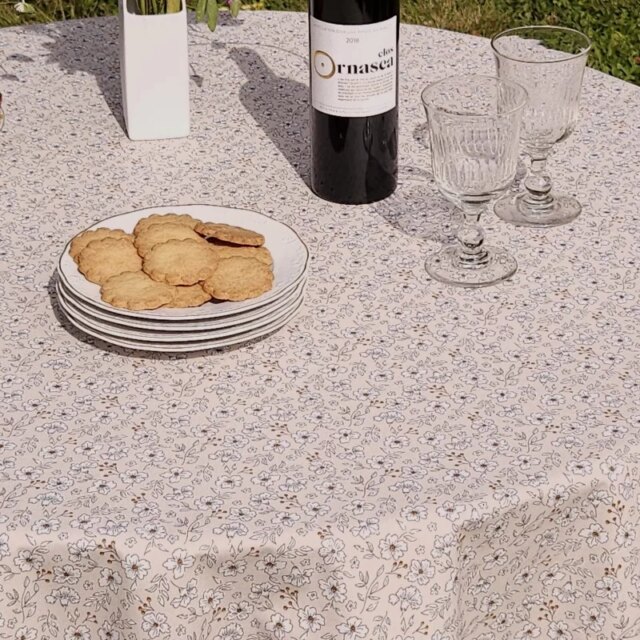 Fleur de Soleil - Nappe enduite ronde ou ovale Anémone Rose