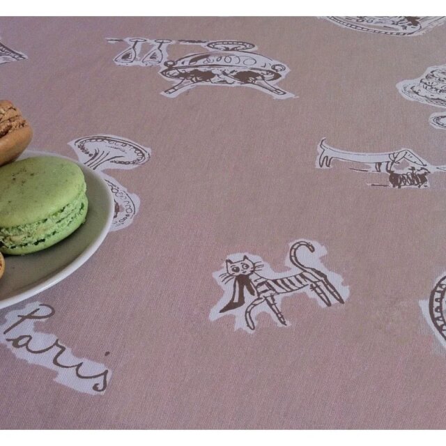 Fleur de Soleil - Nappe enduite ronde ou ovale Paris taupe