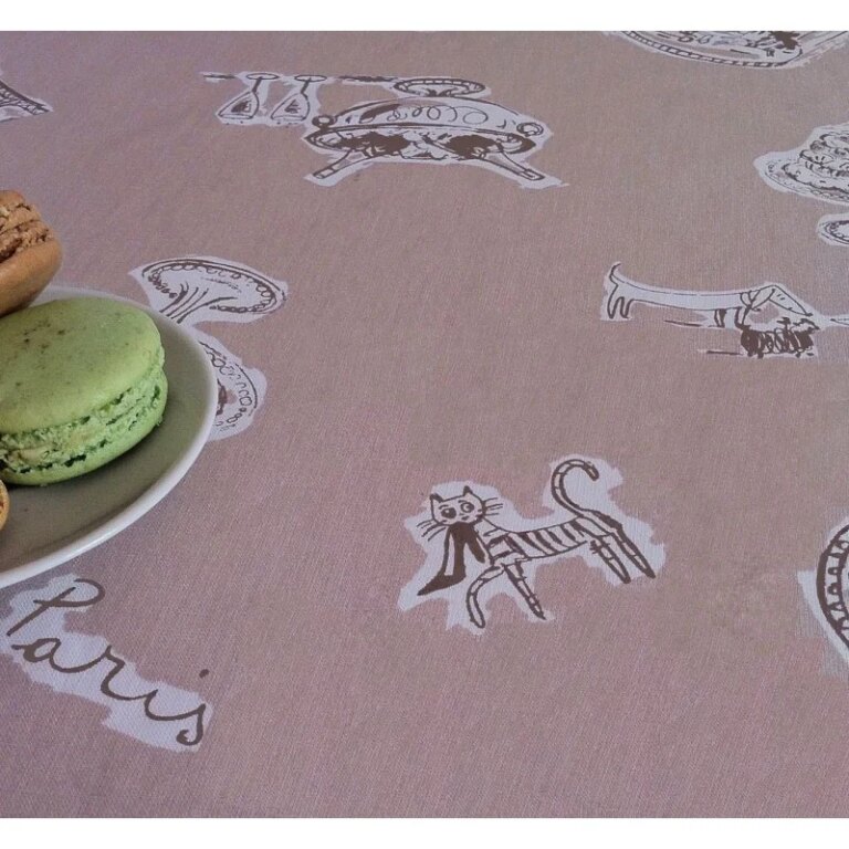 Fleur de Soleil - Nappe enduite ronde ou ovale Paris taupe