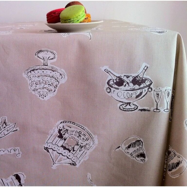 Fleur de Soleil - Nappe enduite ronde ou ovale Paris taupe