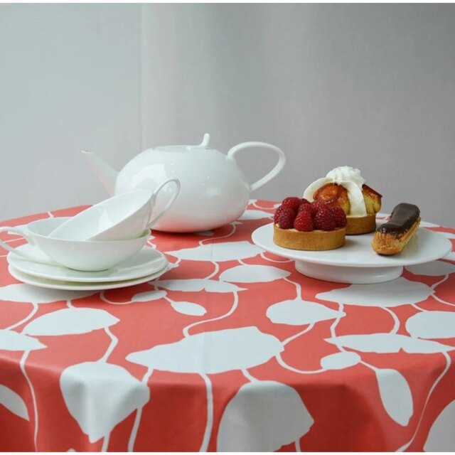 Fleur de Soleil - Nappe enduite ronde ou ovale Pavots corail