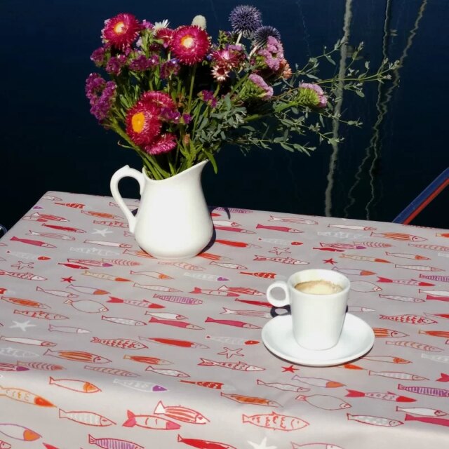 Fleur de Soleil - Nappe enduite ronde ou ovale Poissons soleil