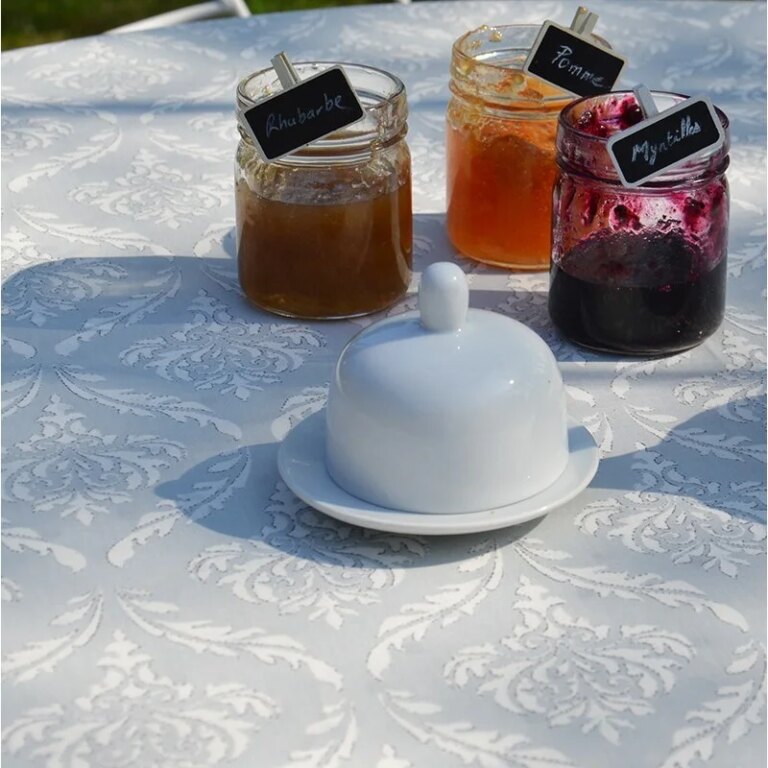 Fleur de Soleil - Nappe enduite ronde ou ovale Pompadour grise