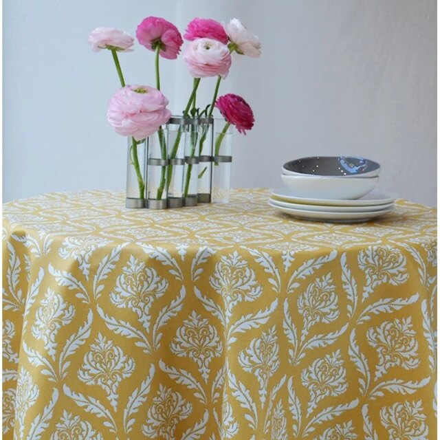 Fleur de Soleil - Nappe enduite ronde ou ovale Pompadour jaune