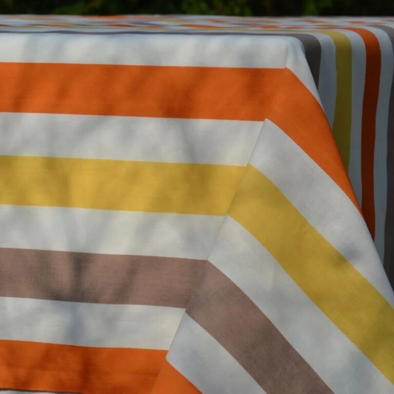 Fleur de Soleil - Nappe enduite ronde ou ovale Rayure Jaune