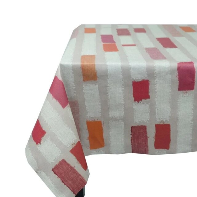 Fleur de Soleil - Nappe enduite ronde ou ovale Rayure Patch Orange