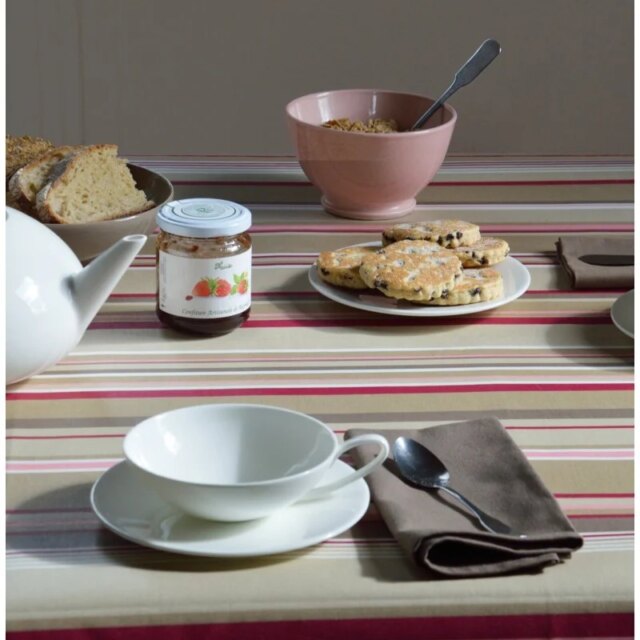 Fleur de Soleil - Nappe enduite ronde ou ovale Rayure taupe