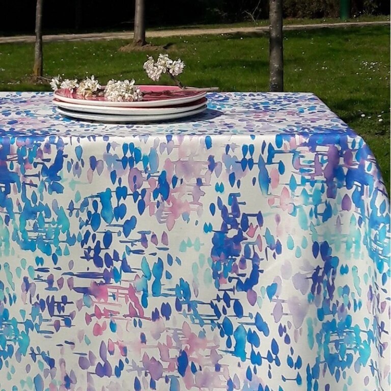 Fleur de Soleil - Nappe enduite ronde ou ovale Reflets Bleus