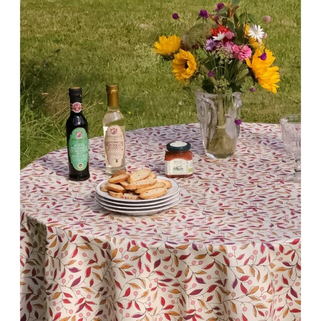 Fleur de Soleil - Nappe enduite ronde ou ovale Tilleul prune