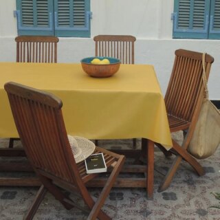 Fleur de Soleil - Nappe enduite ronde ou ovale Unie jaune curry