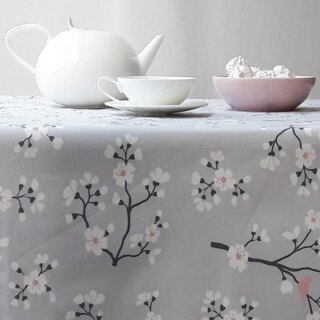 Fleur de Soleil - Nappe enduite ronde ou ovale Cerisier Gris rose