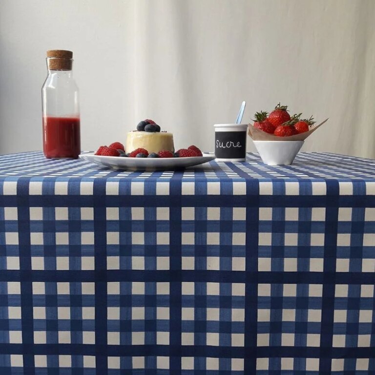 Fleur de Soleil - Nappe enduite Guinguette Bleu