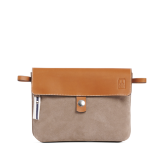 TUSSOR - Pochette Compagnon Cuir Velours Galet