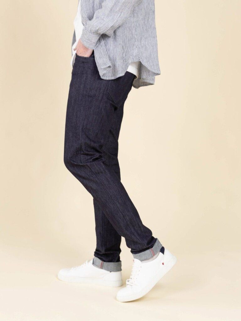 1083 - JEANS 2ND CHOIX SLIM 104N FUSELE coton bio filidenim flex indigo brut Homme