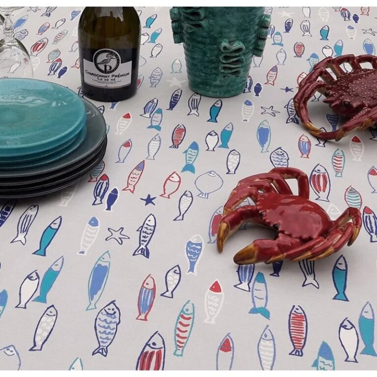 Fleur de Soleil - Serviettes Poissons bleu rouge - Lot de 2