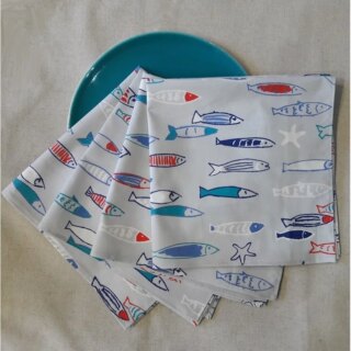 Fleur de Soleil - Serviettes Poissons bleu rouge  Lot de 2