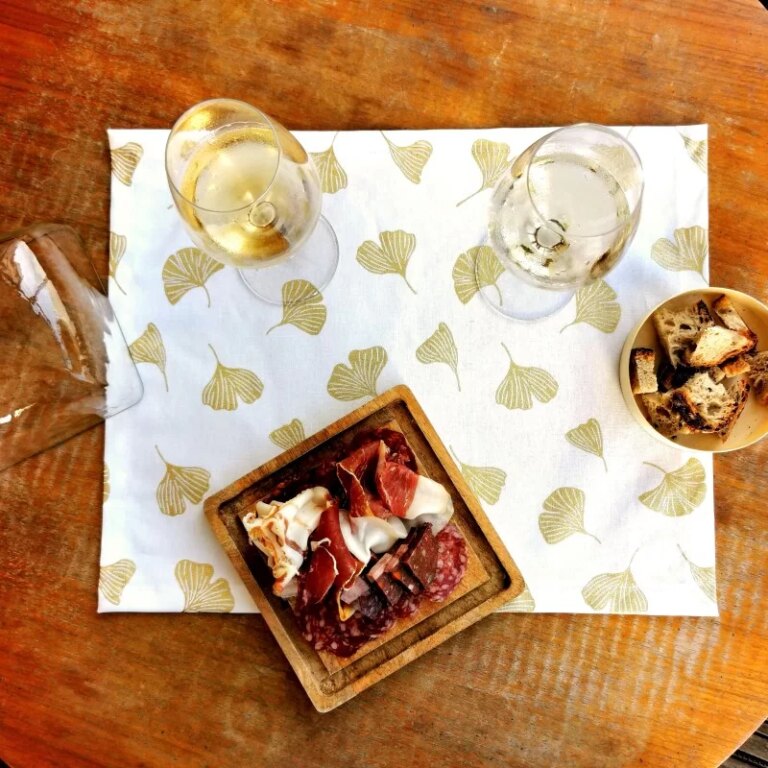 set de table enduit ginkgo dore Fleur de Soleil - Set de table enduit Ginkgo doré