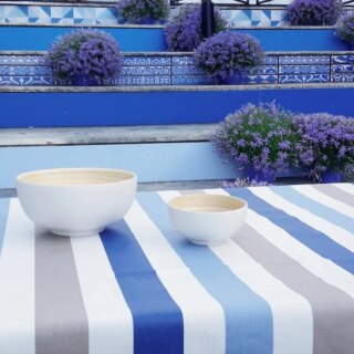Fleur de Soleil - Set de table enduit Rayure taupe/bleu