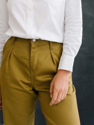 1083 - Pantalon vert olive 218h ballon taille haute