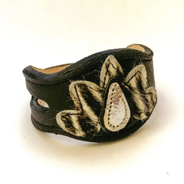 Maison Rottier - Bracelet Manchette Cuir Blanc et Noir