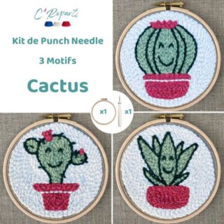 Kit Punch Needle 3 Motifs Cactus par la marque C’Reparti C’Reparti - Kit Punch Needle 3 Motifs Cactus