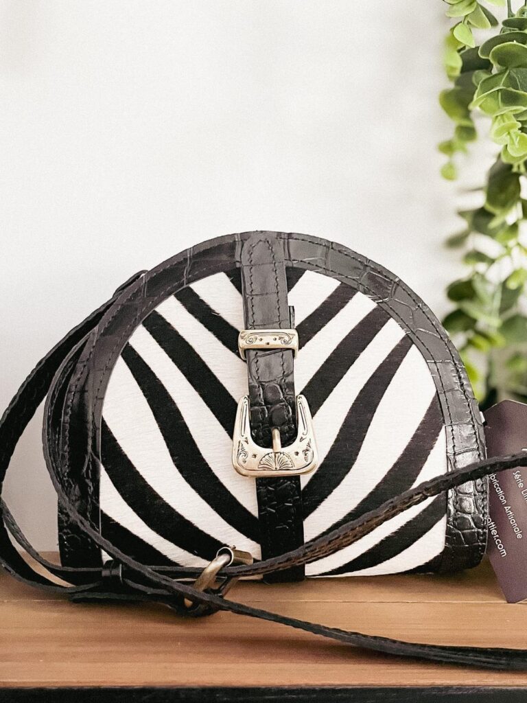 Maison Rottier - Maroquinerie fabriquée en France - Sac en Cuir Zèbre Noir et Blanc - Nathalie Taille S