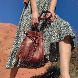 Maison Rottier - Sac Seau en Cuir Vintage Marron avec Franges – Élise