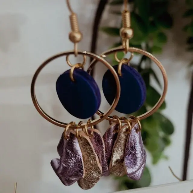 Maison Rottier - Boucles d’Oreilles Or Lavande Bleu