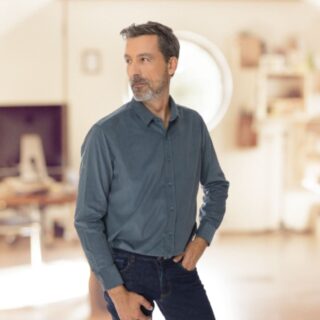 PALÂBA - Chemise micro velours ajustée Bleu