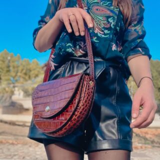 Maison Rottier - Sac en Cuir Marron Style Croco – Tiphaine