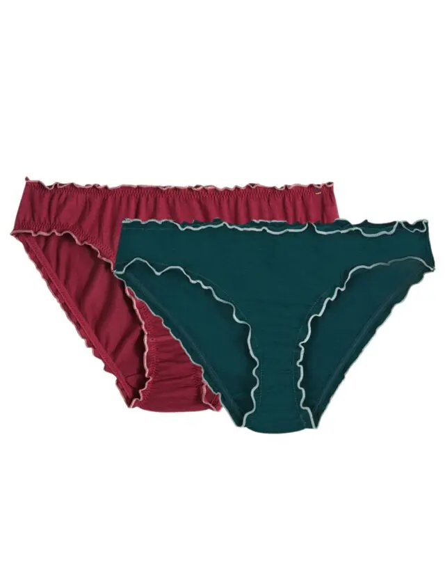 Maison Lemahieu - 2x Culottes bloomers en Coton BIO – Vert + Grenat – Bordeaux – Femme