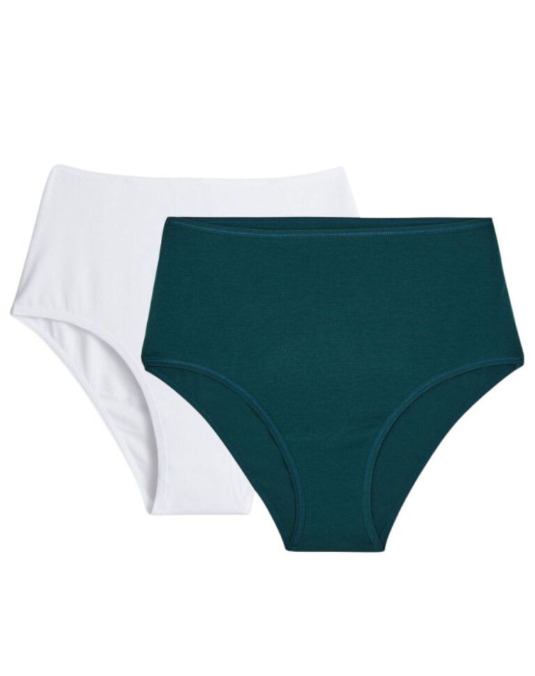 Lemahieu - 2x Culottes taille haute - Vert Cyprès - Blanc - Femme