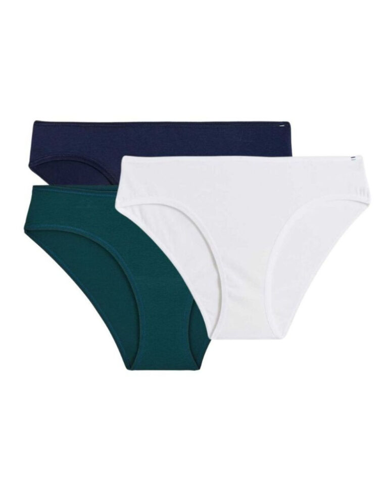 Lemahieu - 3x Culottes en Coton BIO - Vert + Marine + Blanc - Femme