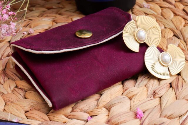 Maison Mallow - Mini Portefeuille En Coton Enduit Imperméable Lie de Vin