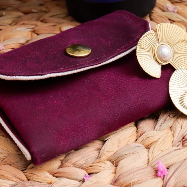 Maison Mallow - Mini Portefeuille En Coton Enduit Imperméable Lie de Vin