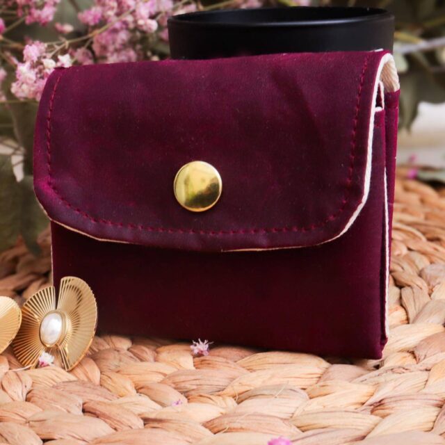 Maison Mallow - Mini Portefeuille En Coton Enduit Imperméable Lie de Vin