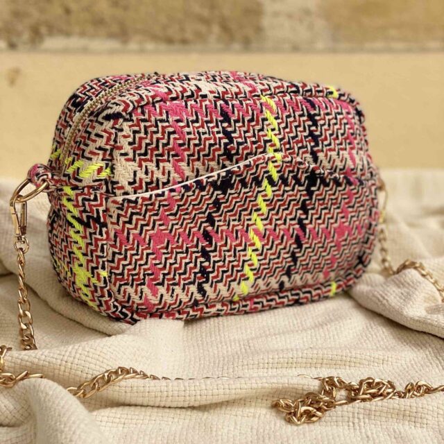 Maison Mallow - Sac à bandoulière tweed rose à chaîne dorée Constance