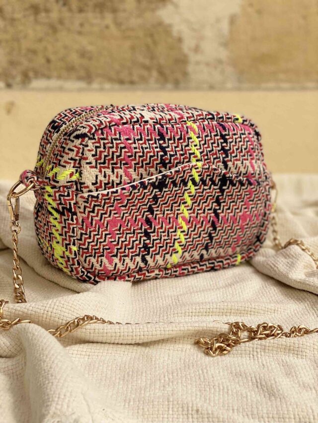 Maison Mallow - Sac à bandoulière tweed rose à chaîne dorée Constance