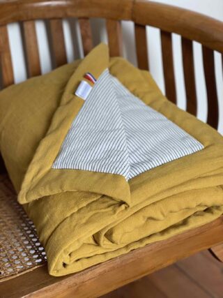 MAISON MALLOW - Plaid Cléophée Moutarde – Couvre-Lit en Lin et Coton