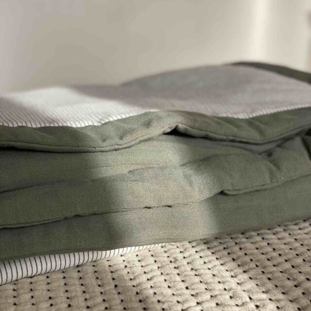 Maison Mallow - Plaid Cléophée Vert Kaki – Couvre-Lit en Lin et Coton