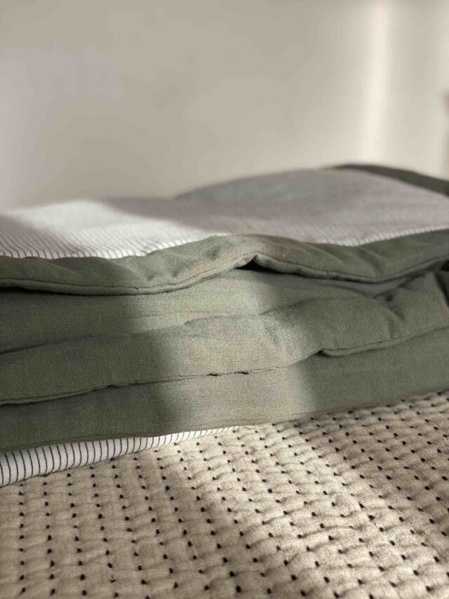 Maison Mallow - Plaid Cléophée Vert Kaki – Couvre-Lit en Lin et Coton